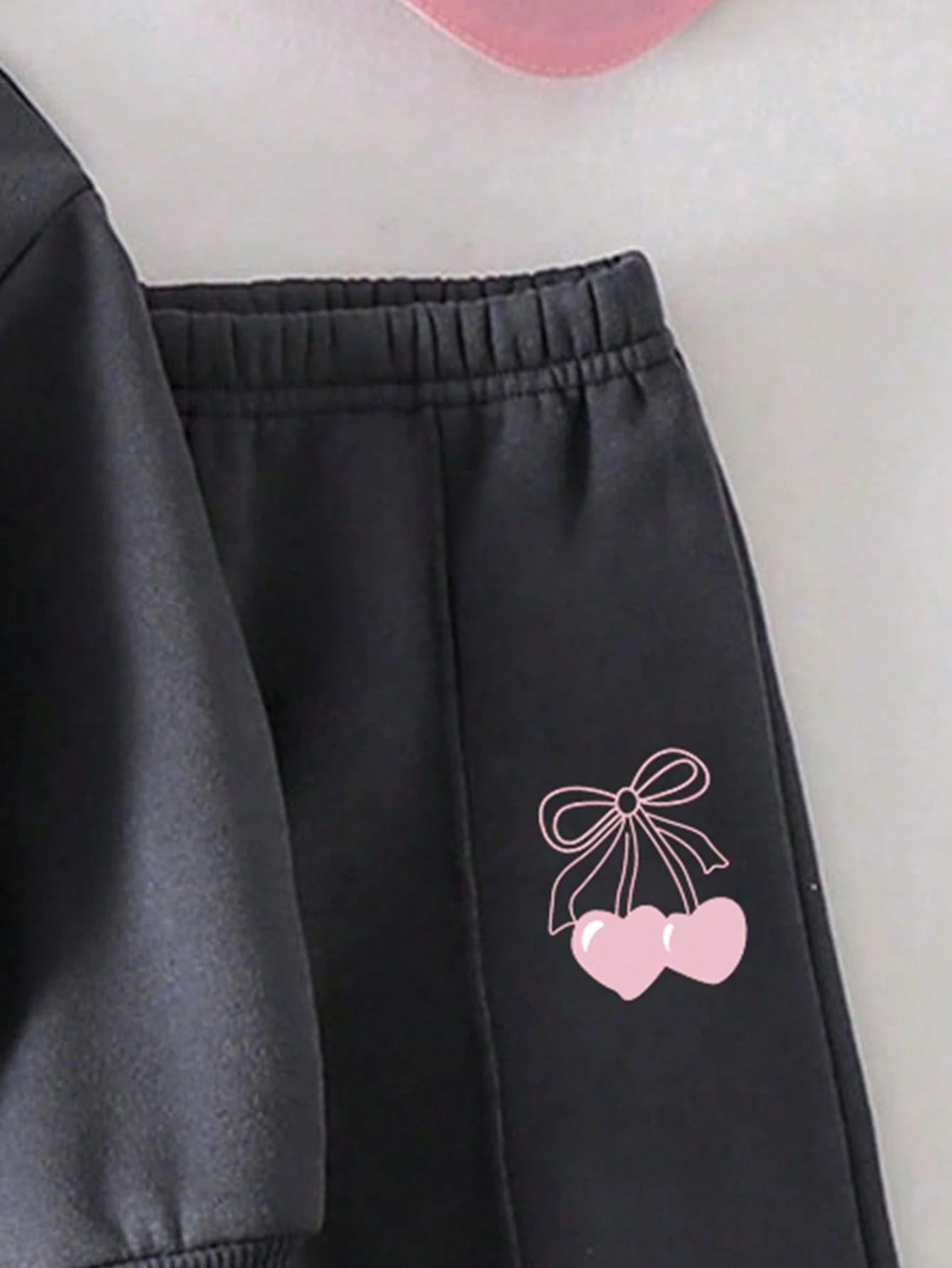 Baby Girl Cartoon Graphic Print Solid Color Sweatshirt And Pants Set, Minimalist Design, Comfortable For Spring, Autumn, Winter, 2-Piece Set