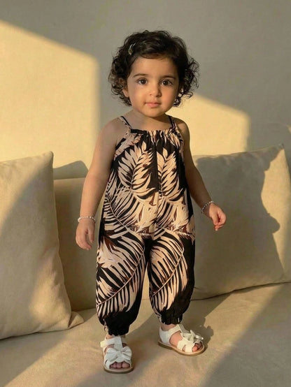 Baby Girl Casual Daily Vacation Tropical Plant Print Spaghetti Strap Romper