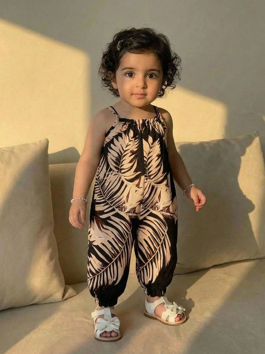 Baby Girl Casual Daily Vacation Tropical Plant Print Spaghetti Strap Romper