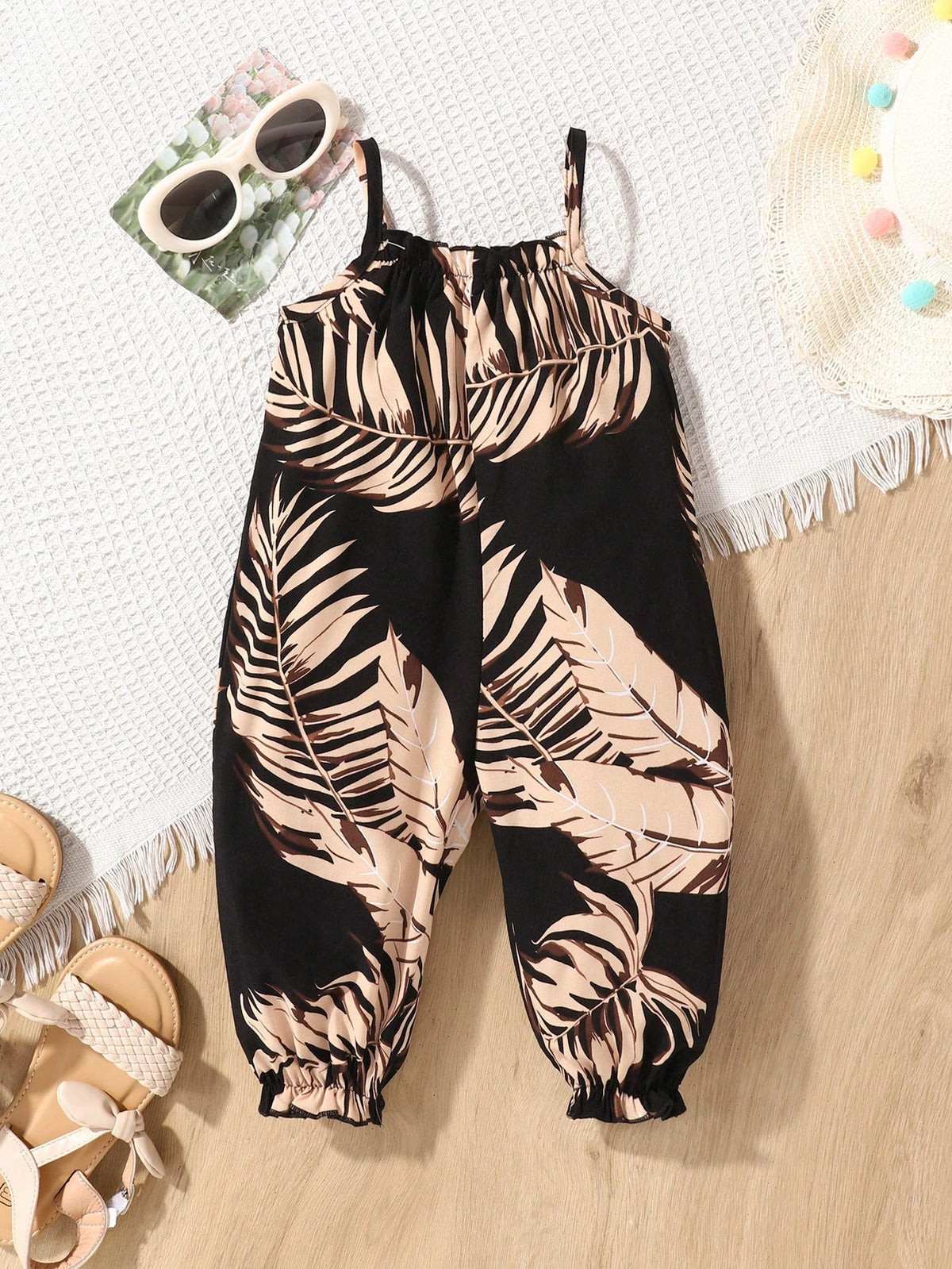 Baby Girl Casual Daily Vacation Tropical Plant Print Spaghetti Strap Romper