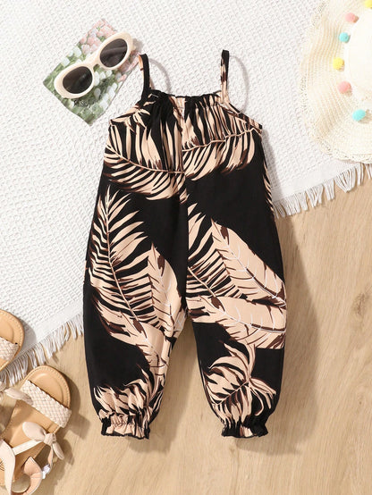 Baby Girl Casual Daily Vacation Tropical Plant Print Spaghetti Strap Romper