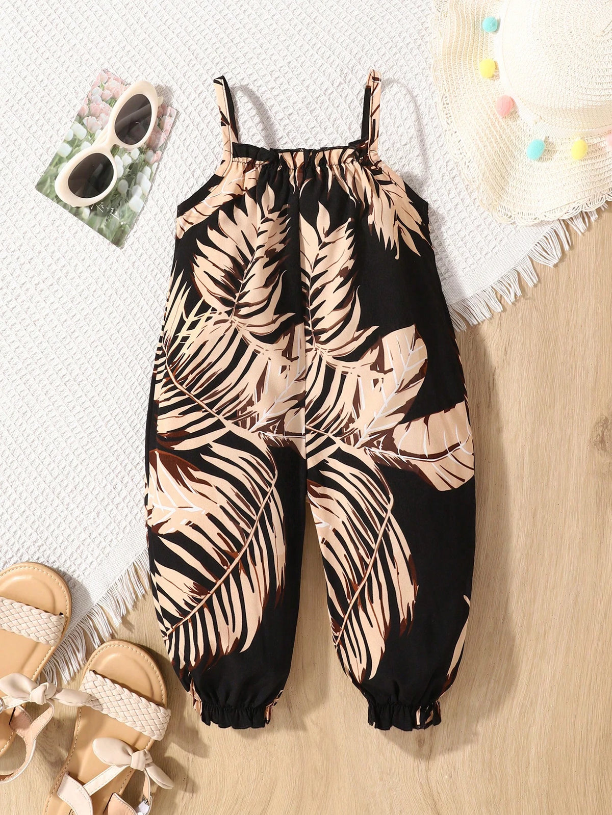 Baby Girl Casual Daily Vacation Tropical Plant Print Spaghetti Strap Romper