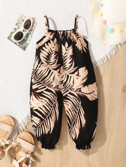 Baby Girl Casual Daily Vacation Tropical Plant Print Spaghetti Strap Romper