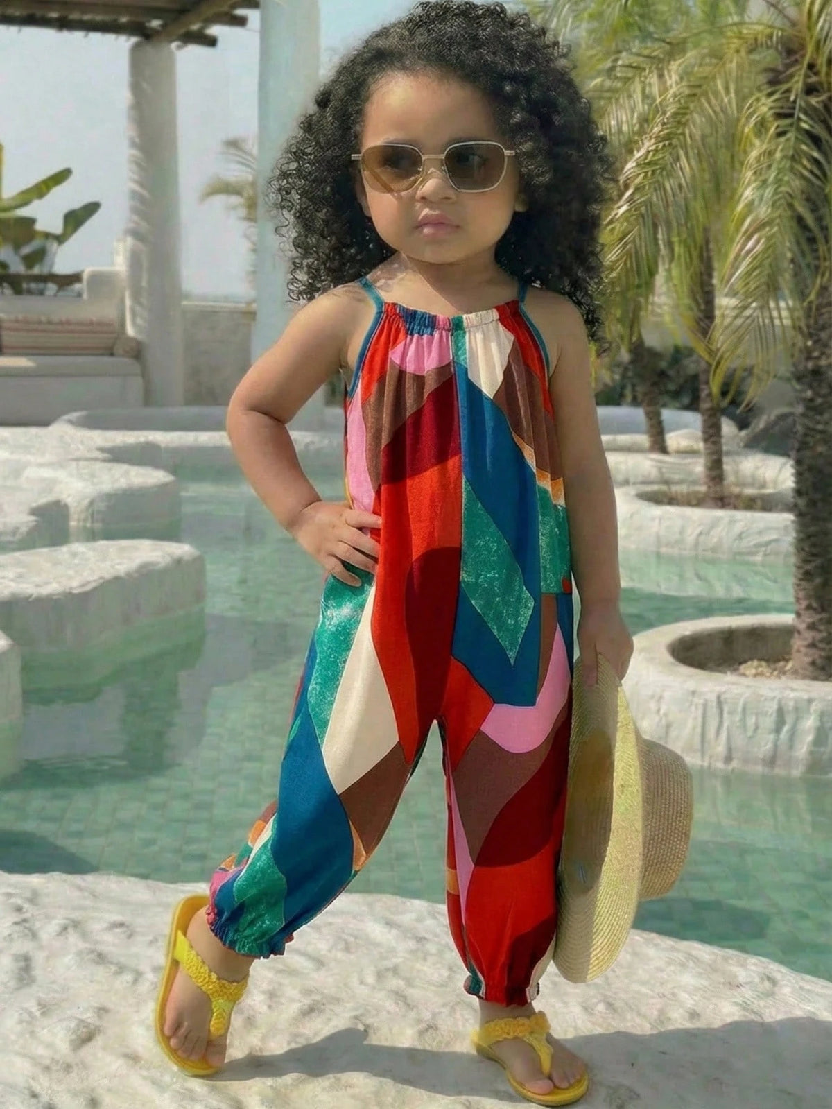 Baby Girl Casual Daily Vacation Tropical Plant Print Spaghetti Strap Romper