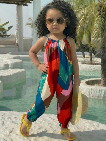Baby Girl Casual Daily Vacation Tropical Plant Print Spaghetti Strap Romper