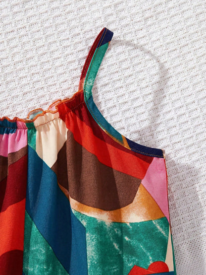 Baby Girl Casual Daily Vacation Tropical Plant Print Spaghetti Strap Romper