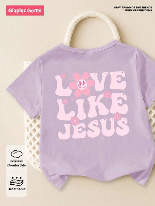 Baby Girl Casual Everyday Essential Playful Print Graphic Tee, Suitable For Outings, Spring/Summer