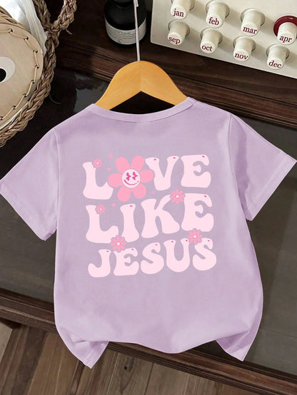 Baby Girl Casual Everyday Essential Playful Print Graphic Tee, Suitable For Outings, Spring/Summer