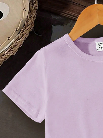 Baby Girl Casual Everyday Essential Playful Print Graphic Tee, Suitable For Outings, Spring/Summer