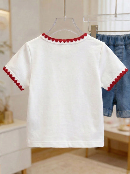 Baby Girl Casual Everyday Essential Playful Print Graphic Tee, Suitable For Outings, Spring/Summer
