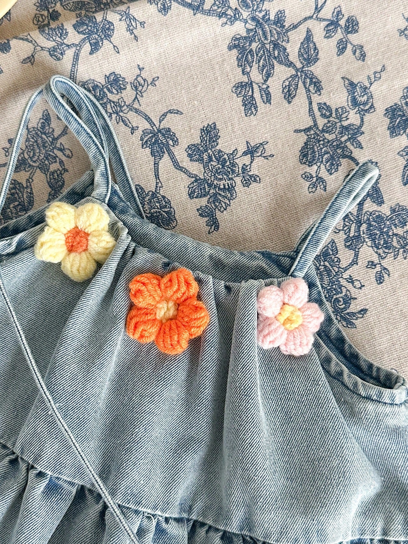 Baby Girl Fashion Casual Cute Fairy 3D Flower Decor Denim Sleeveless Dress Bag Set Suitable For Autumn Indoor Outdoor Travel Beach Vacation Denim Blue