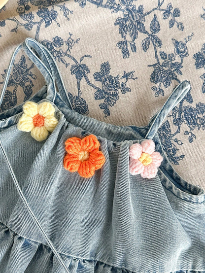 Baby Girl Fashion Casual Cute Fairy 3D Flower Decor Denim Sleeveless Dress Bag Set Suitable For Autumn Indoor Outdoor Travel Beach Vacation Denim Blue