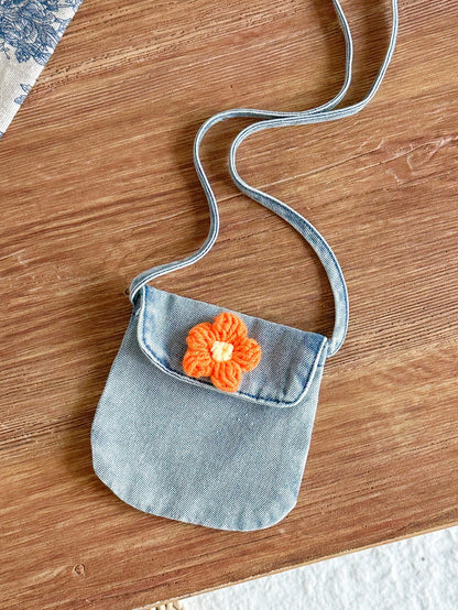 Baby Girl Fashion Casual Cute Fairy 3D Flower Decor Denim Sleeveless Dress Bag Set Suitable For Autumn Indoor Outdoor Travel Beach Vacation Denim Blue