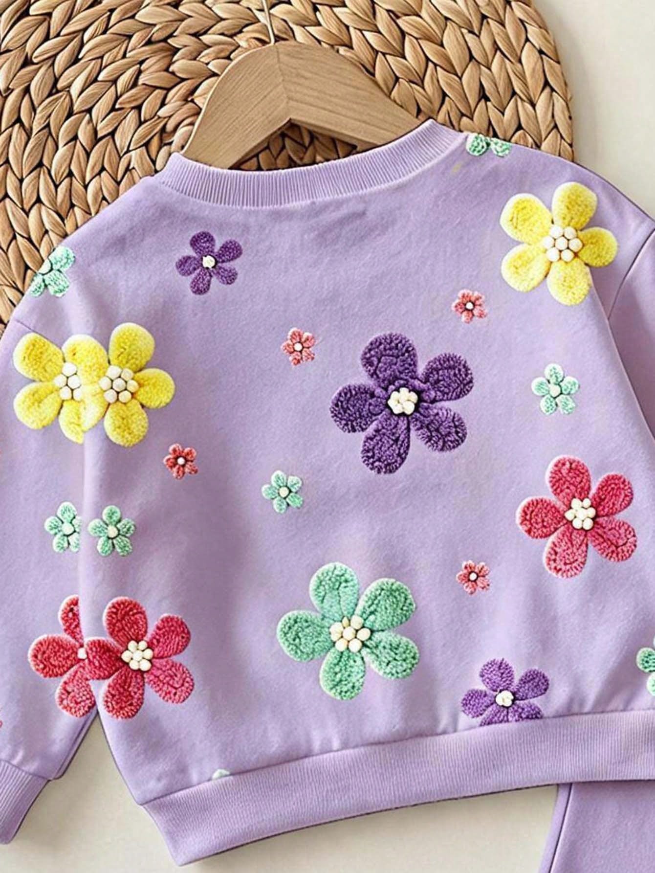 Baby Girl Floral Print Crew Neck Sweatshirt & Flared Pants Set