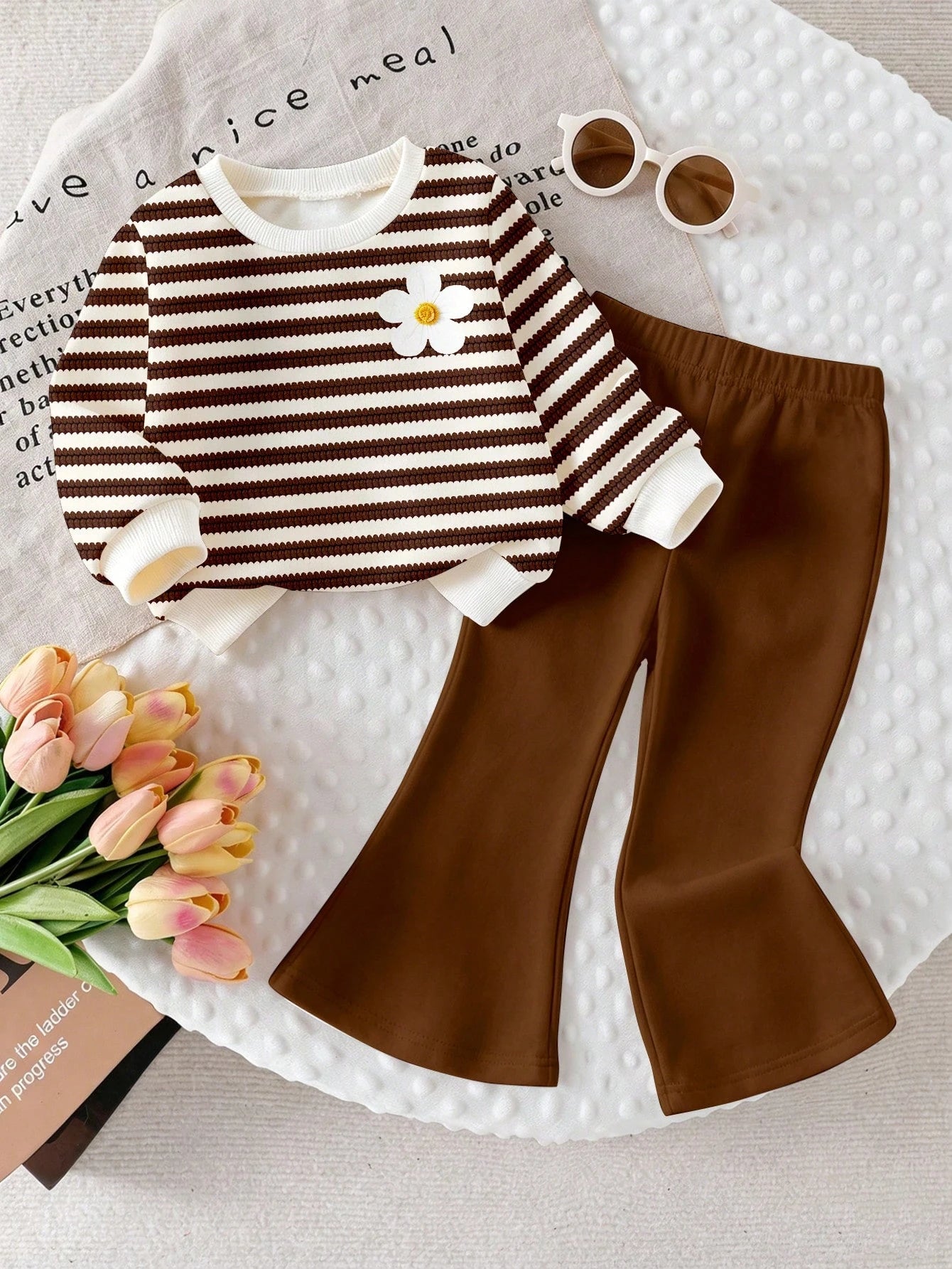 Baby Girl Floral Print Crew Neck Sweatshirt & Flared Pants Set