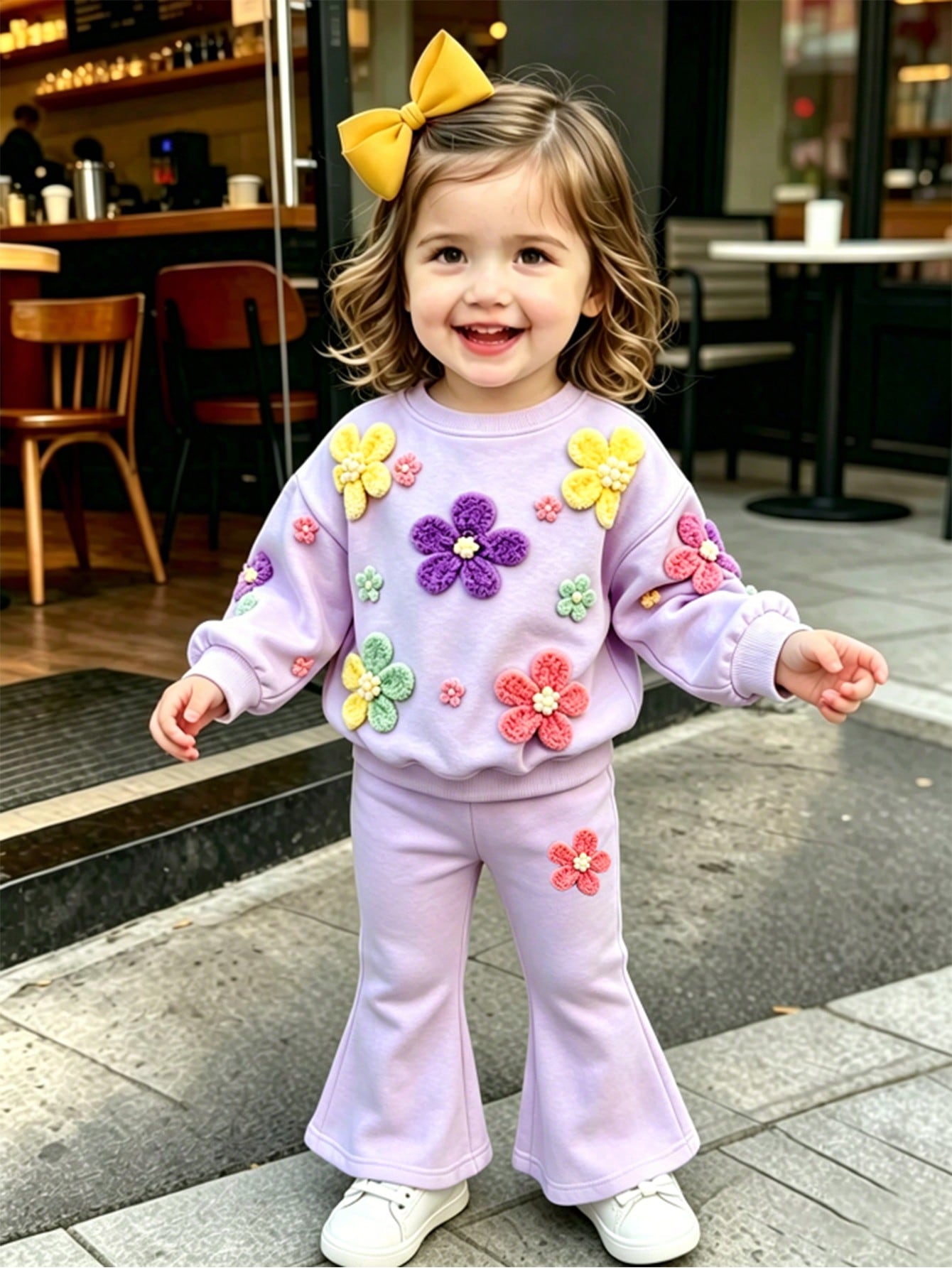 Baby Girl Floral Print Crew Neck Sweatshirt & Flared Pants Set