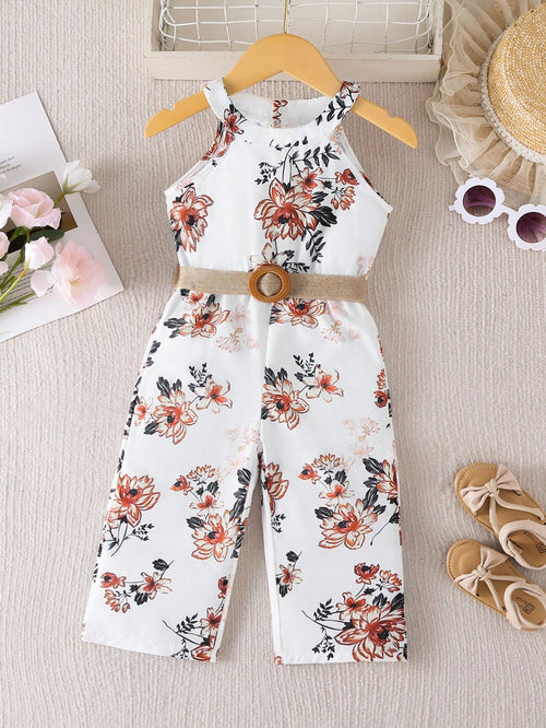 Baby Girl Floral Print Halter Jumpsuit