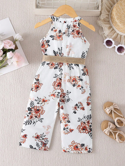 Baby Girl Floral Print Halter Jumpsuit