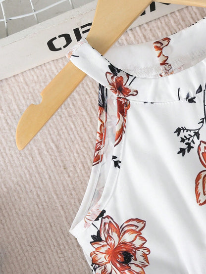 Baby Girl Floral Print Halter Jumpsuit