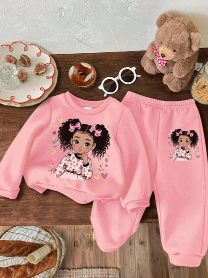 Baby Girl Knit Soft Pullover Casual Thick Sweatshirt Set,Suitable For Autumn/Winter Sweat 2 Pieces Sets Long Sleeve Sweatsuit Clothes Fall