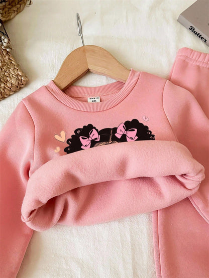 Baby Girl Knit Soft Pullover Casual Thick Sweatshirt Set,Suitable For Autumn/Winter Sweat 2 Pieces Sets Long Sleeve Sweatsuit Clothes Fall