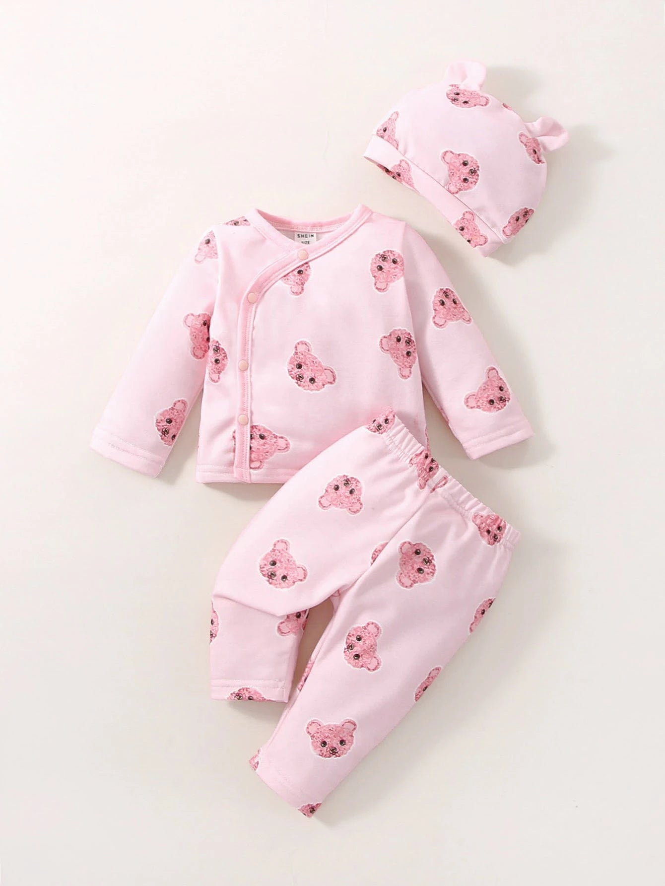 Baby Girl Newborn Cartoon Graphic Tee & Pants & Accessory 3D Ears Hat