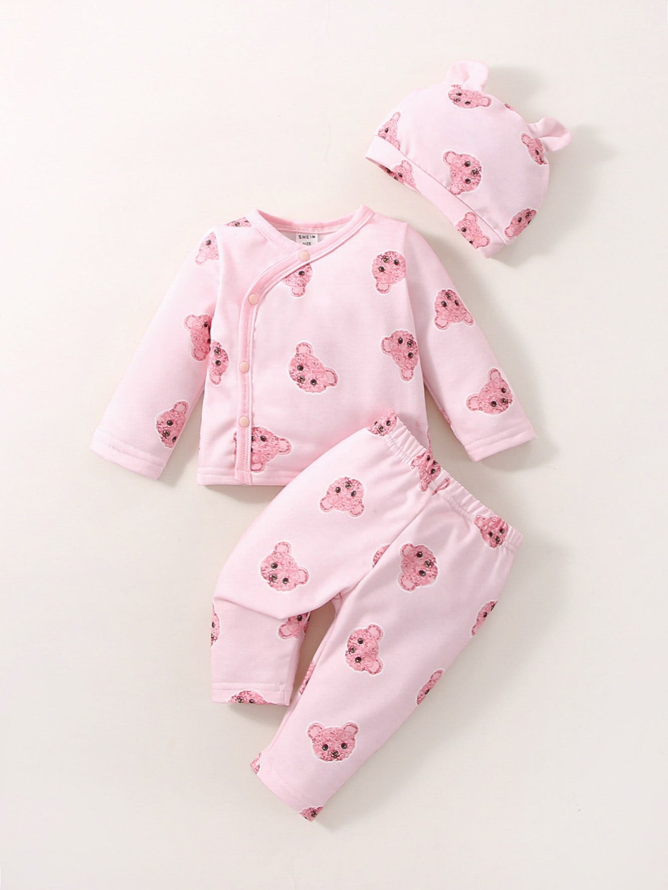 Baby Girl Newborn Cartoon Graphic Tee & Pants & Accessory 3D Ears Hat