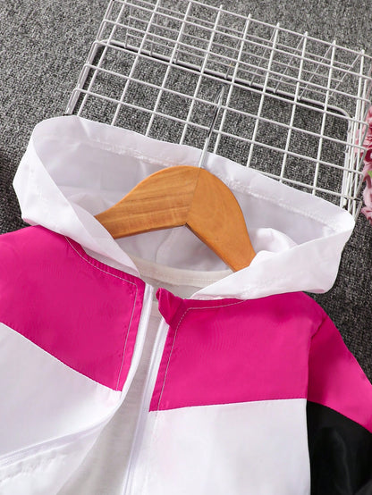 Baby Girl Simple Casual Patchwork Jacket And Pants Tracksuit Set, Early Autumn