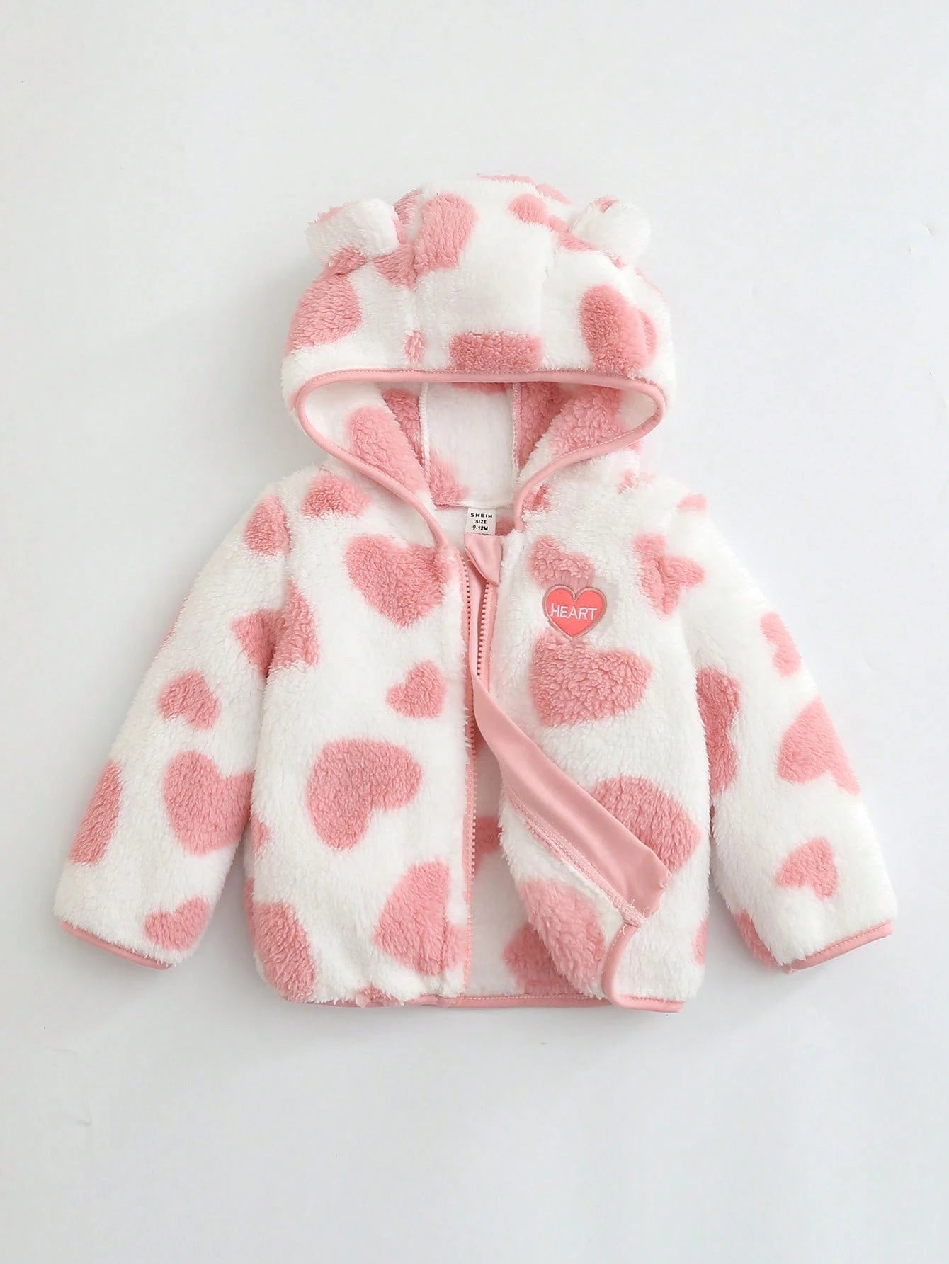 Baby Girl Warm Chic Cute Everyday Casual Leopard Plush Bear Ear Hooded Jacket, Suitable For Outdoor Wear