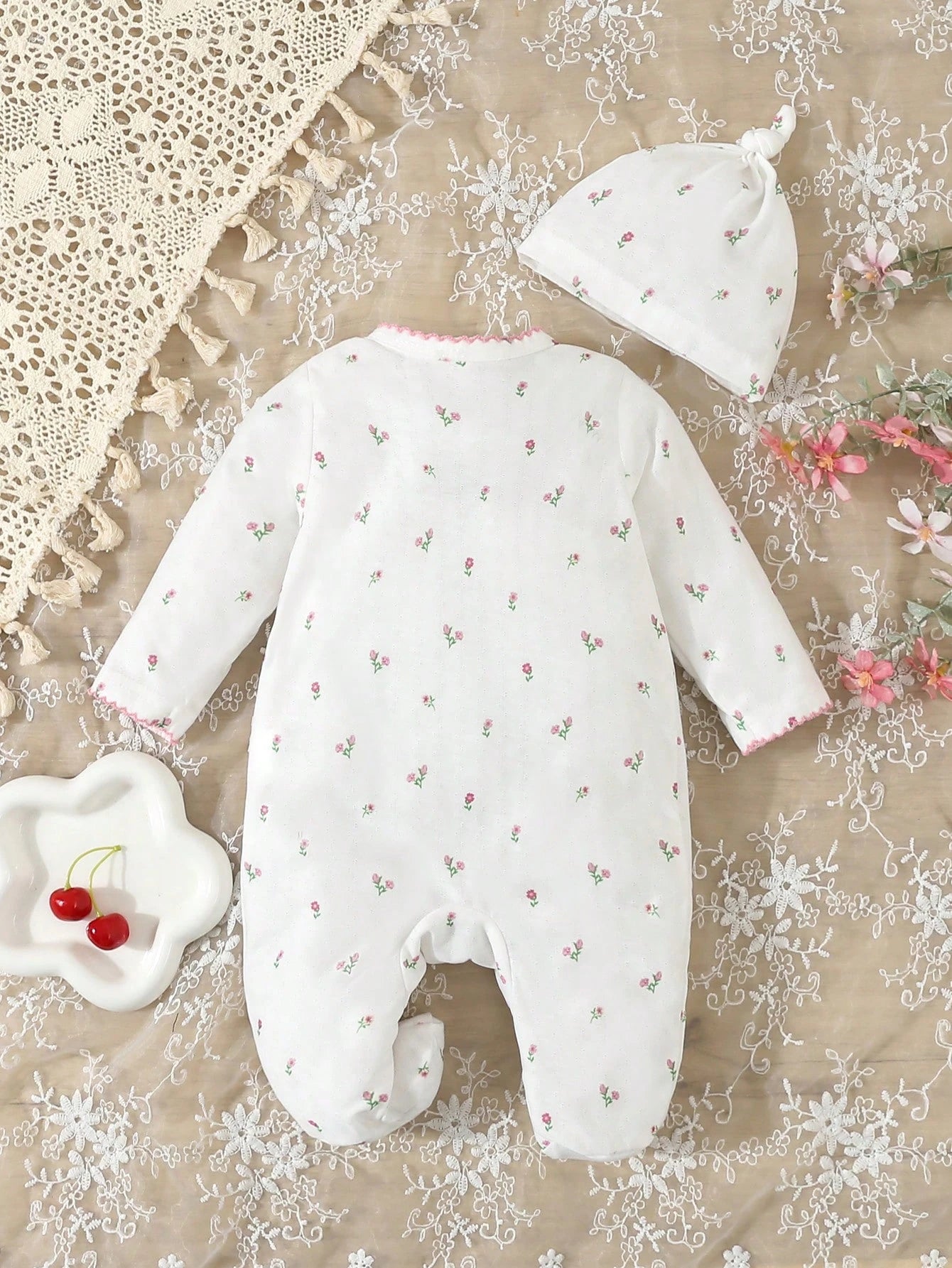 Baby Girl White Simple Long Sleeve Long Jumpsuit Home Clothes