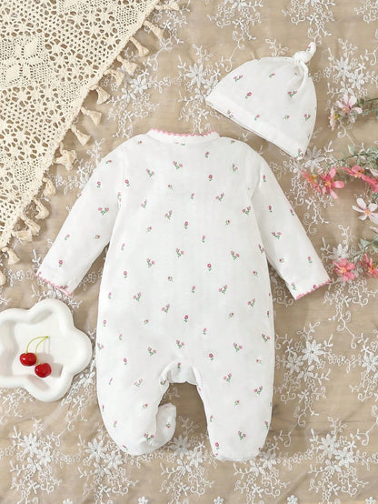 Baby Girl White Simple Long Sleeve Long Jumpsuit Home Clothes
