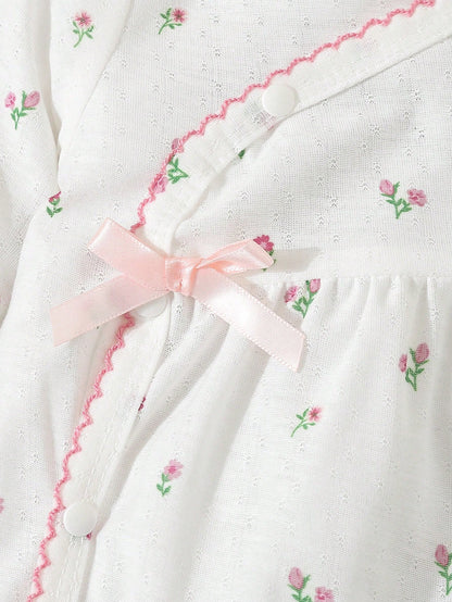 Baby Girl White Simple Long Sleeve Long Jumpsuit Home Clothes