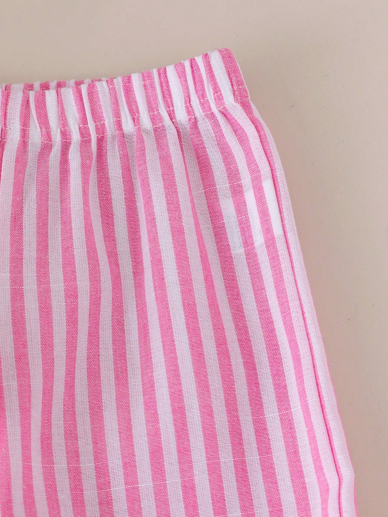Baby Girls' Cute Pink And White Striped Bow Decor Camisole Top Paired With Loose Casual Pants, Spring/Summer Outfit Vacation Photoshoot