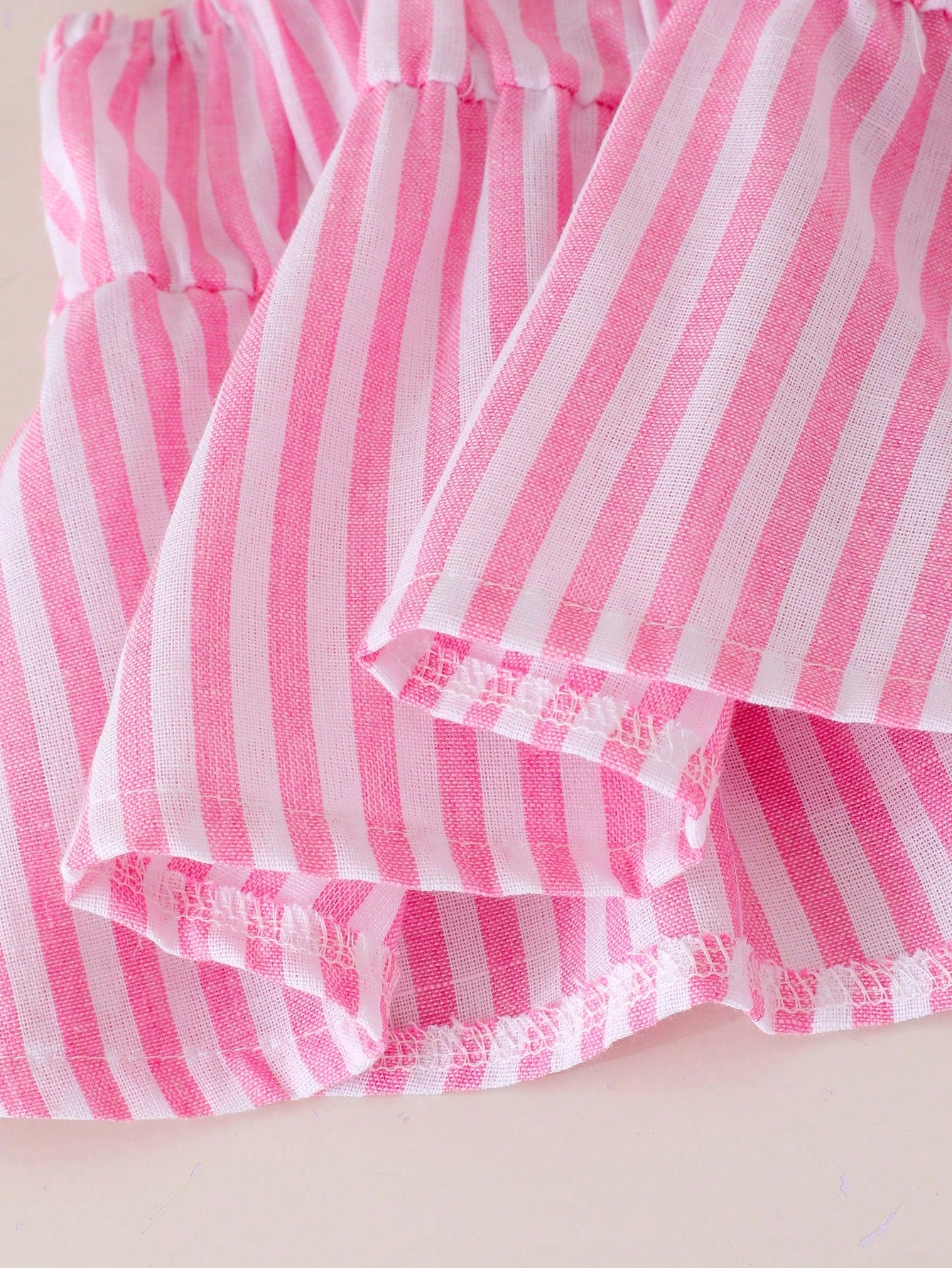 Baby Girls' Cute Pink And White Striped Bow Decor Camisole Top Paired With Loose Casual Pants, Spring/Summer Outfit Vacation Photoshoot