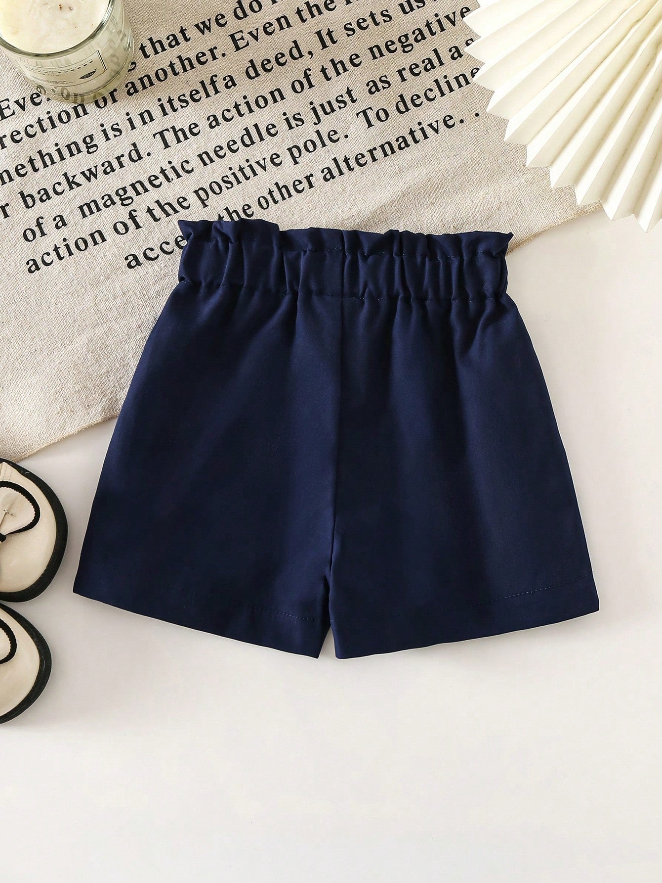 Baby Girls' Navy Blue Bow Decor Casual Shorts, Summer
