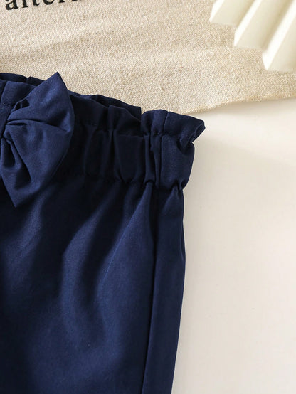 Baby Girls' Navy Blue Bow Decor Casual Shorts, Summer