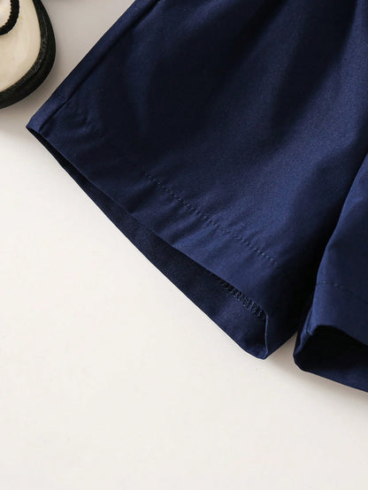 Baby Girls' Navy Blue Bow Decor Casual Shorts, Summer