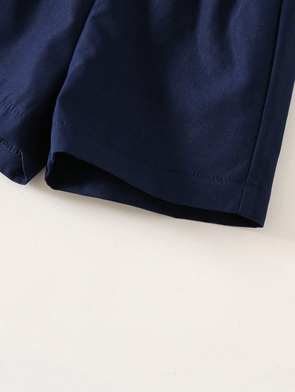 Baby Girls' Navy Blue Bow Decor Casual Shorts, Summer
