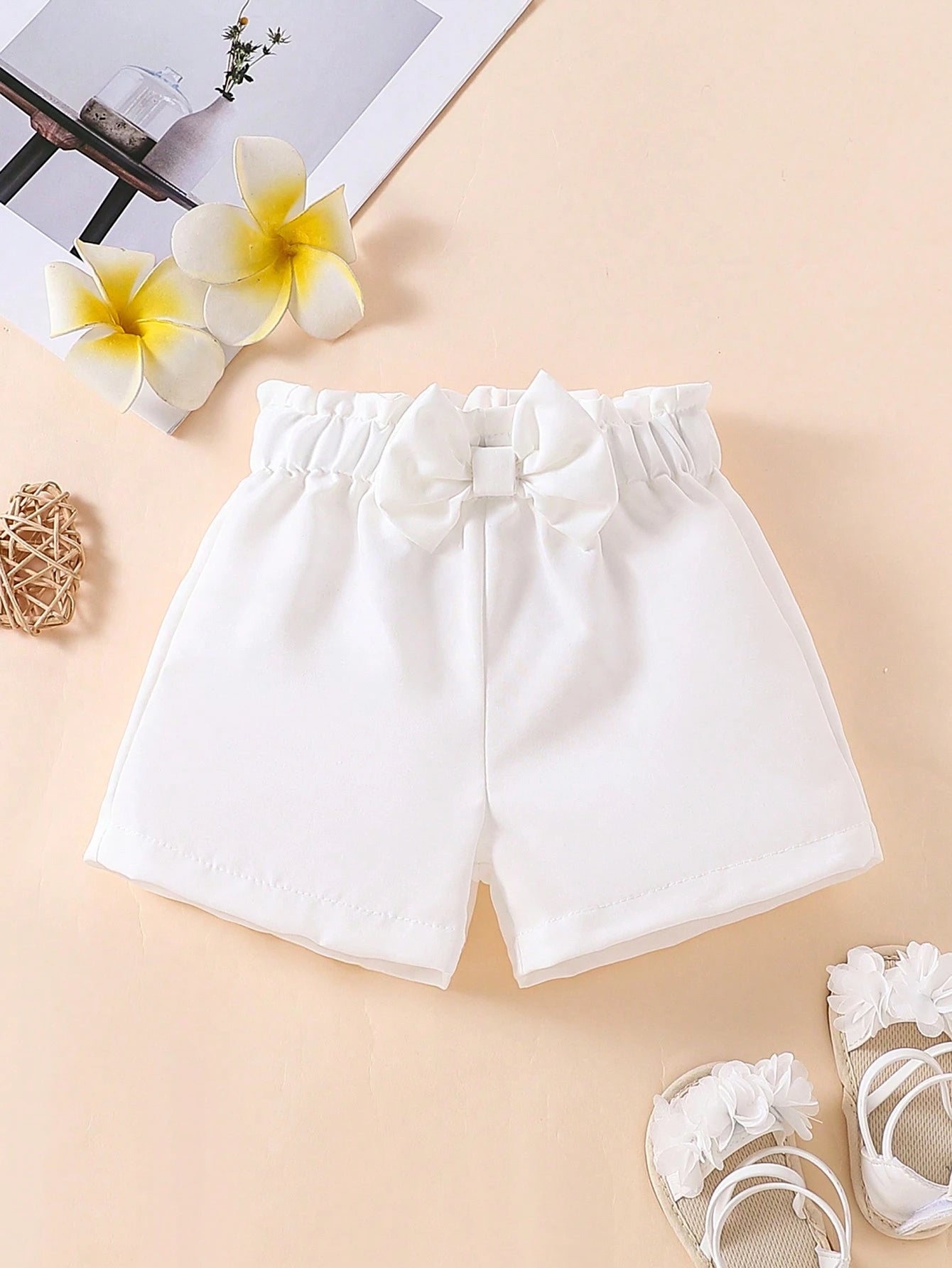 Baby Girls' Navy Blue Bow Decor Casual Shorts, Summer