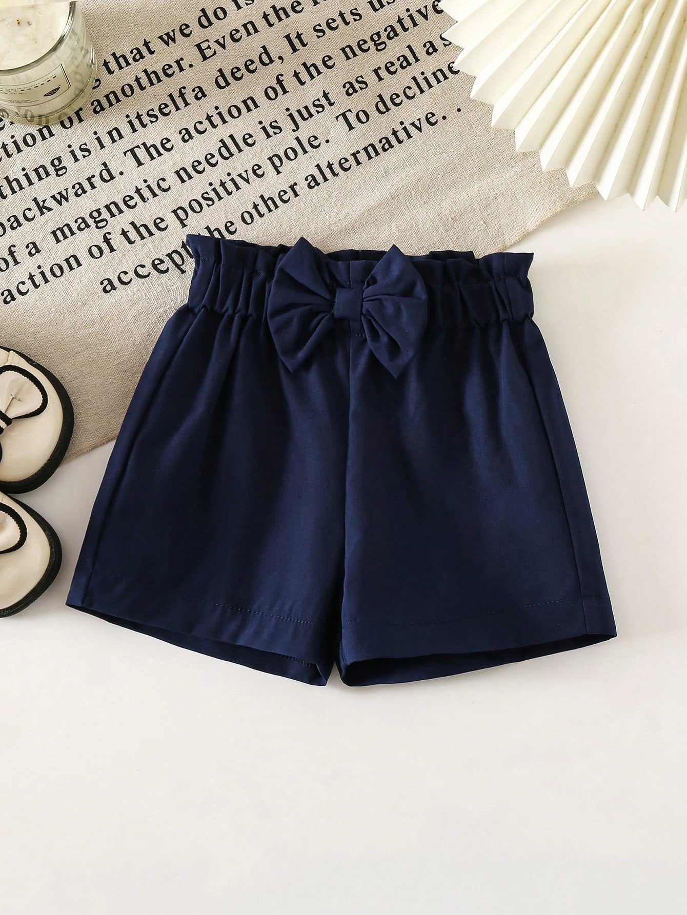 Baby Girls' Navy Blue Bow Decor Casual Shorts, Summer