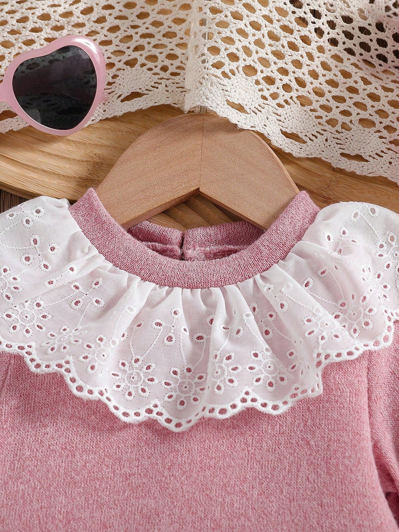 Baby Girls' Pink And White Cute Birthday A-Line Dress,Solid Long Sleeve Ruffle Trim Round Neck Elegant Autumn Fall Winter Outfits For Gatherings