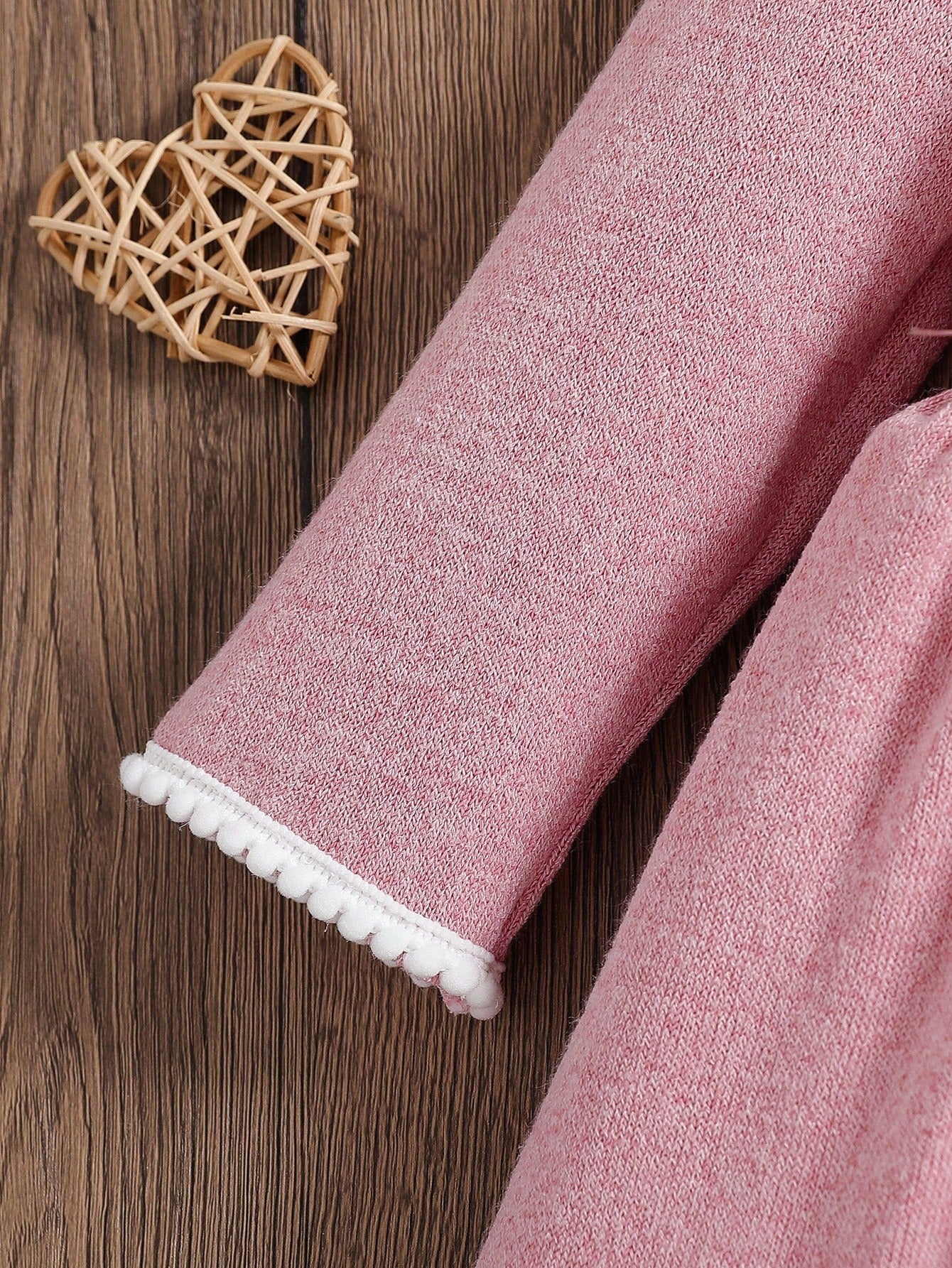 Baby Girls' Pink And White Cute Birthday A-Line Dress,Solid Long Sleeve Ruffle Trim Round Neck Elegant Autumn Fall Winter Outfits For Gatherings