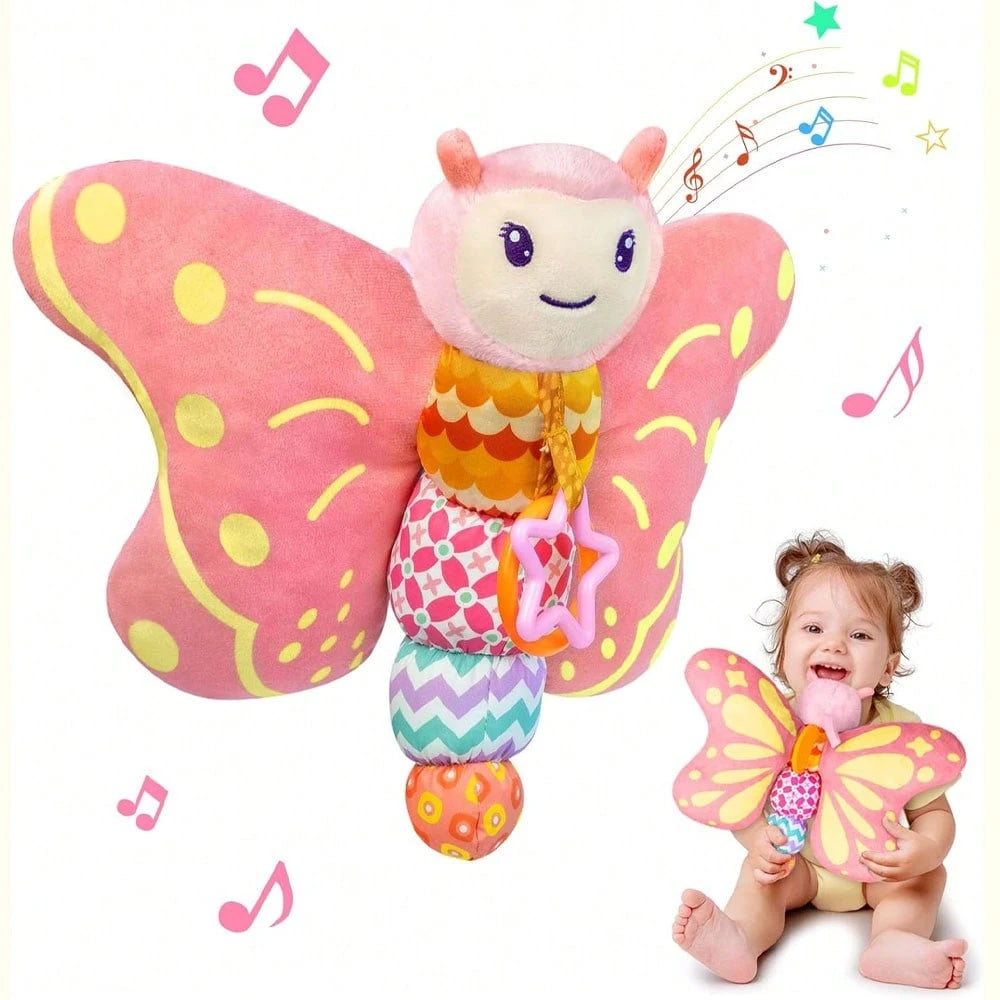 Baby Music Plush Toy, Pink & Blue Butterfly Sensory Toy With Squeak Rattle Ruffle Wings, Suitable For Baby's 0-3-6-12 Months, Hanging Ring, Tummy Time Toy, Valentine's Day Gift Christmas Gift Hallowee