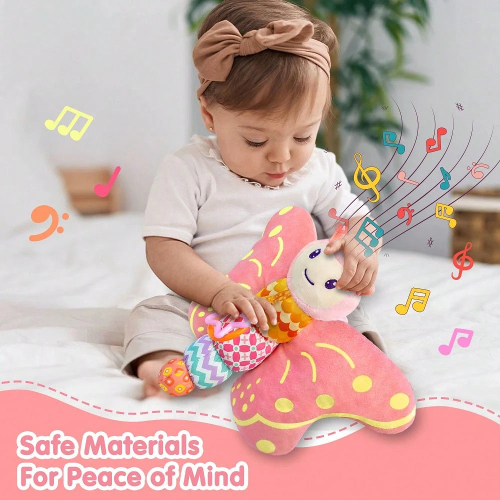 Baby Music Plush Toy, Pink & Blue Butterfly Sensory Toy With Squeak Rattle Ruffle Wings, Suitable For Baby's 0-3-6-12 Months, Hanging Ring, Tummy Time Toy, Valentine's Day Gift Christmas Gift Hallowee