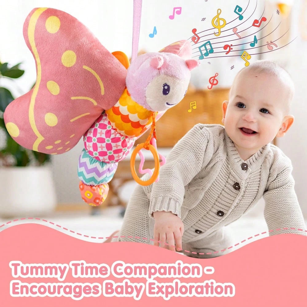 Baby Music Plush Toy, Pink & Blue Butterfly Sensory Toy With Squeak Rattle Ruffle Wings, Suitable For Baby's 0-3-6-12 Months, Hanging Ring, Tummy Time Toy, Valentine's Day Gift Christmas Gift Hallowee