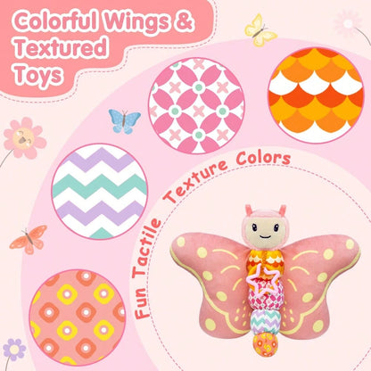 Baby Music Plush Toy, Pink & Blue Butterfly Sensory Toy With Squeak Rattle Ruffle Wings, Suitable For Baby's 0-3-6-12 Months, Hanging Ring, Tummy Time Toy, Valentine's Day Gift Christmas Gift Hallowee