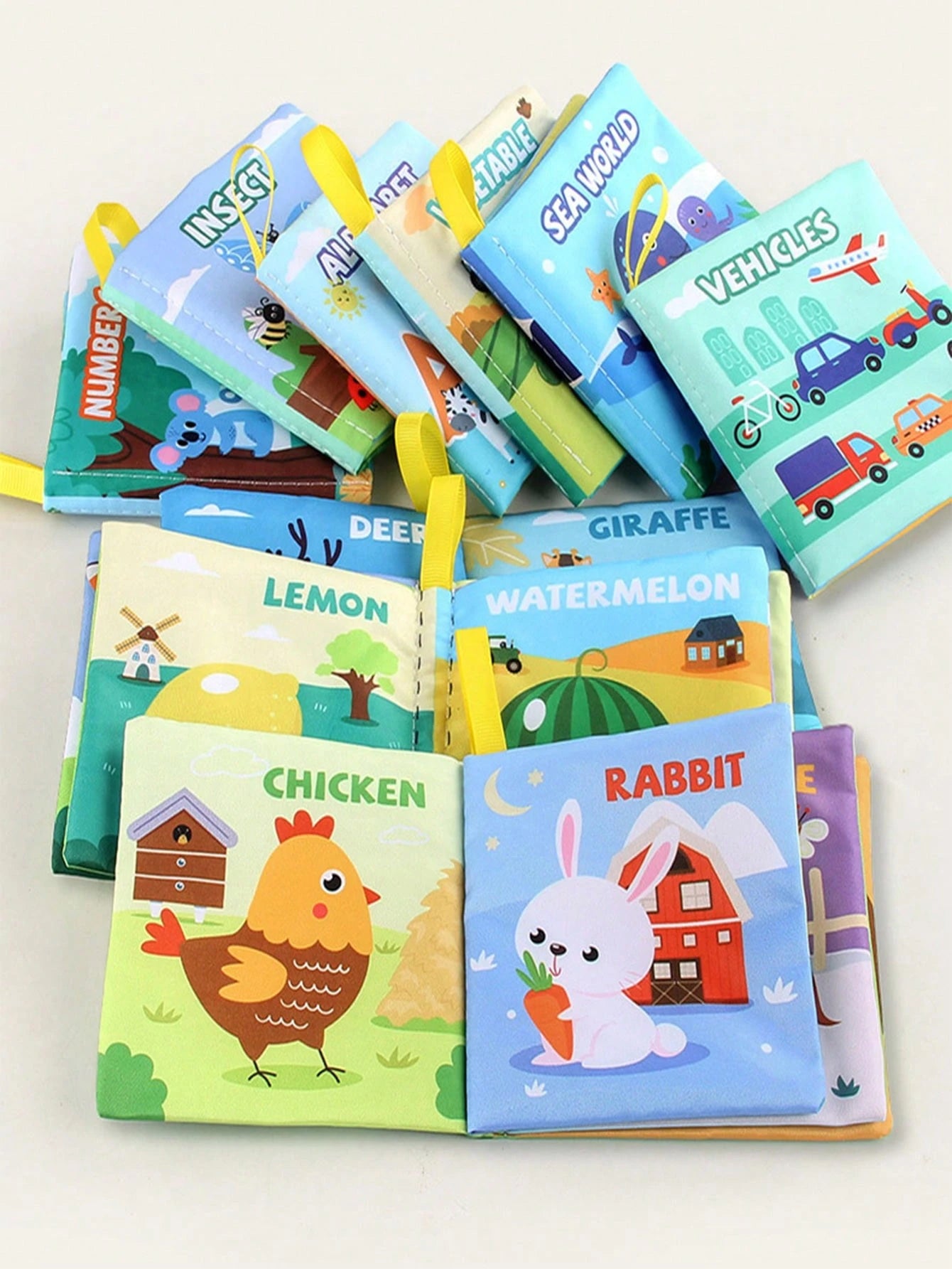 Baby Unbreakable Early Educational Teething Cloth Book With Animals, Vehicles And English Text, Cognitive Learning Toy