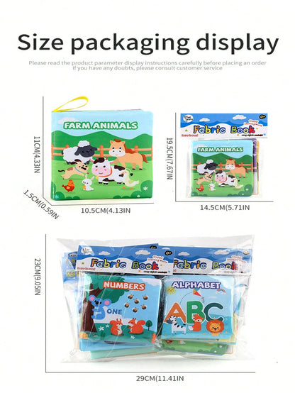Baby Unbreakable Early Educational Teething Cloth Book With Animals, Vehicles And English Text, Cognitive Learning Toy