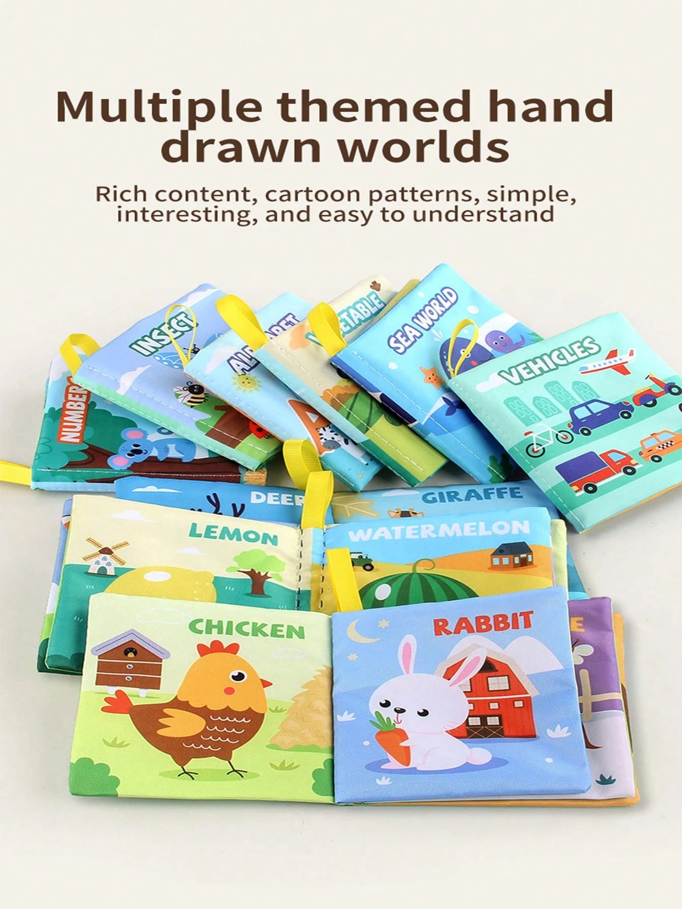 Baby Unbreakable Early Educational Teething Cloth Book With Animals, Vehicles And English Text, Cognitive Learning Toy