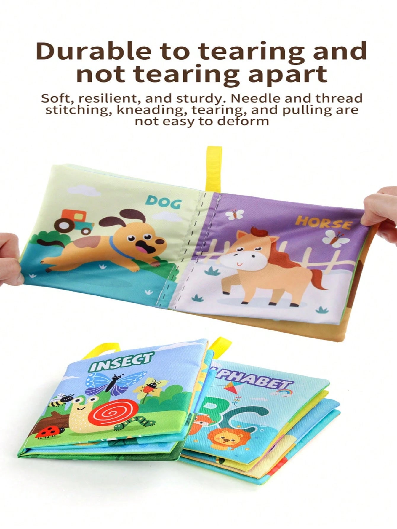 Baby Unbreakable Early Educational Teething Cloth Book With Animals, Vehicles And English Text, Cognitive Learning Toy